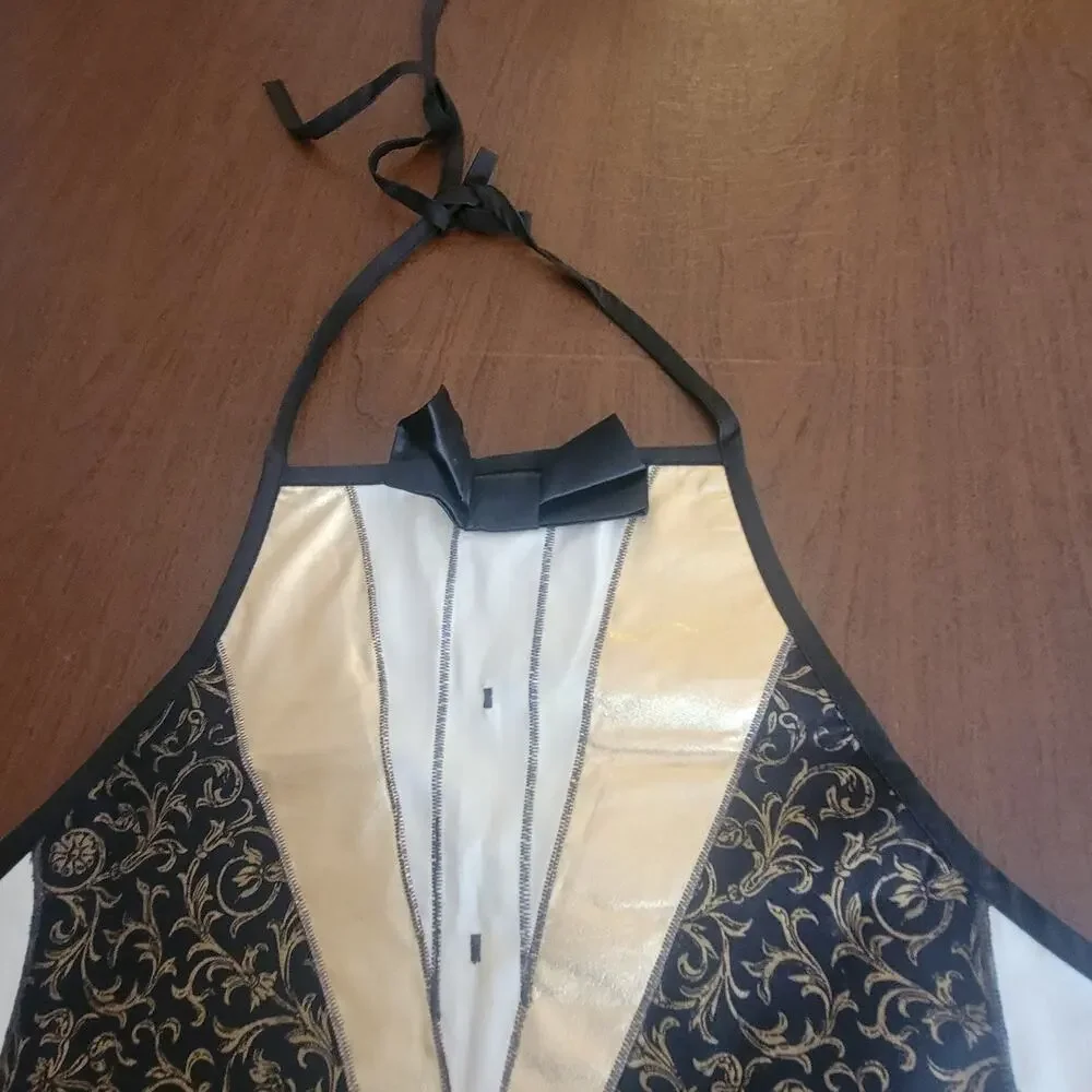 Vintage Y2K Novelty Tuxedo BBQ Cooking Apron Gold Black Brocade Vest Print Retro